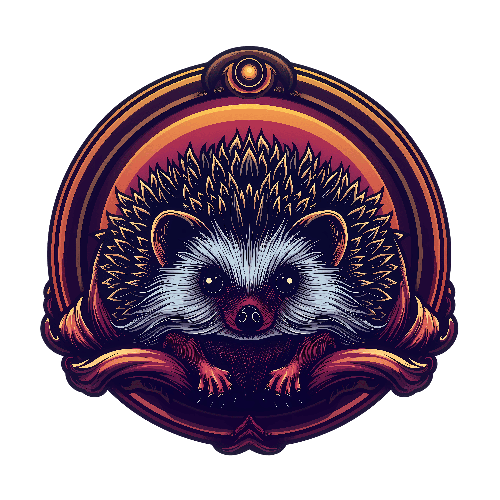 Vintage Hedgehog T-Shirt Design in Golden Circular Frame