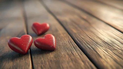 Three Hearts on Wood
