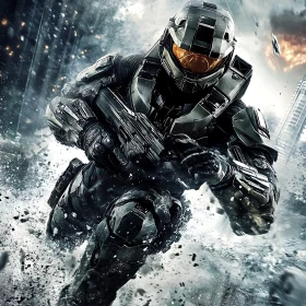 Futuristic Soldier Sprinting with Weapon