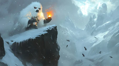 Mystical Yeti in Winter Landscape