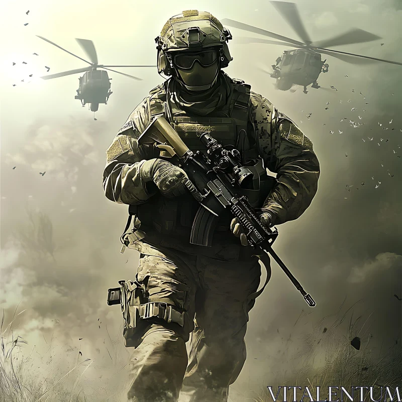 AI ART Military Soldier with Helicopters