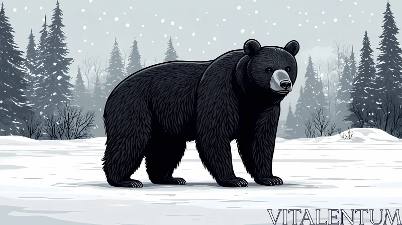 Majestic Black Bear in Winter Wonderland AI Image