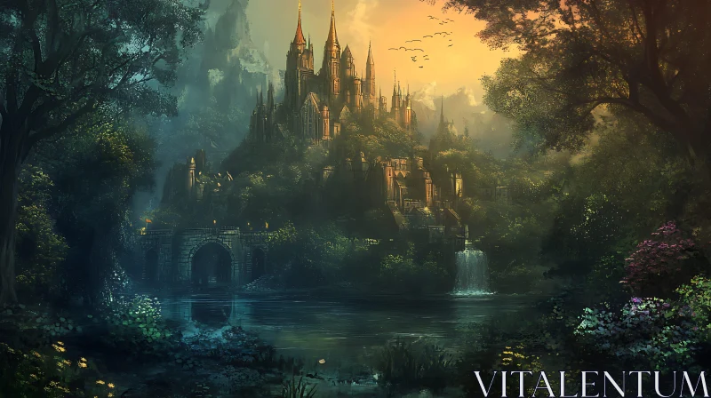 AI ART Fantasy Castle and Forest Scenery