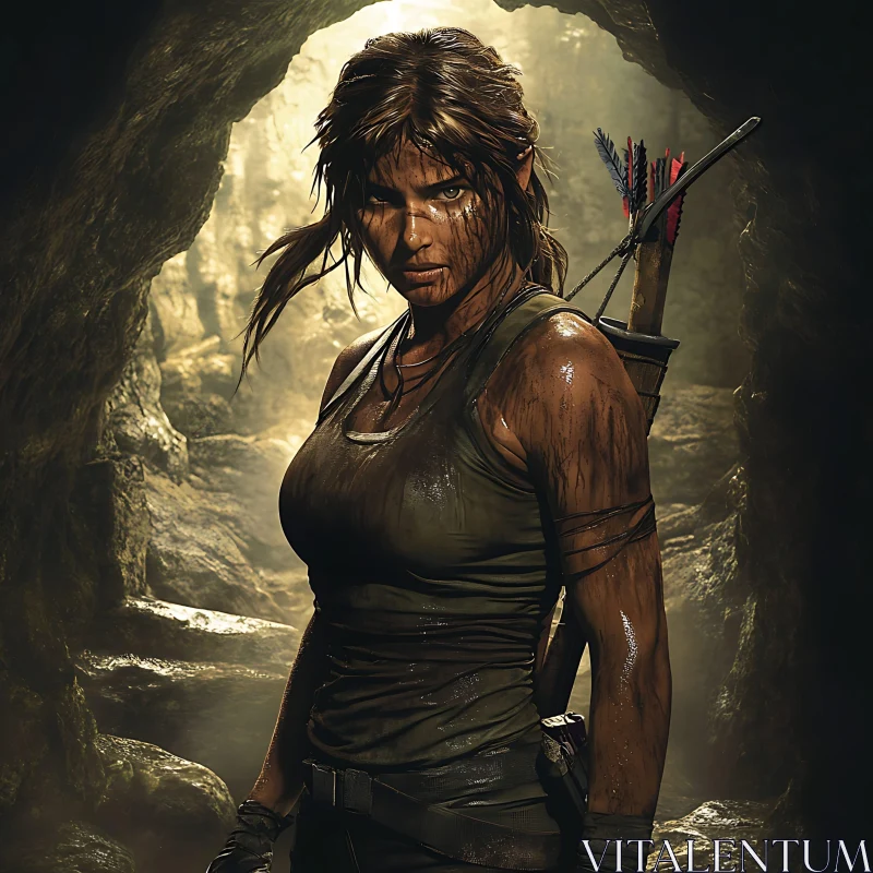 AI ART Female Adventurer in Cave