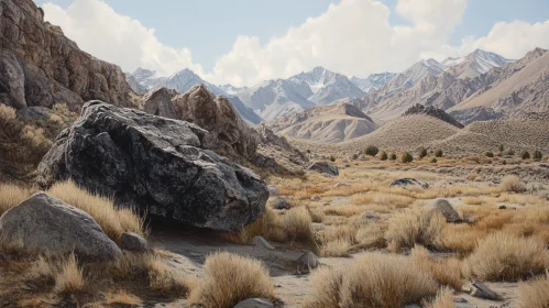 Rocky Mountain View with Dry Grass