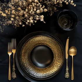 Sophisticated Black and Gold Dinnerware Arrangement