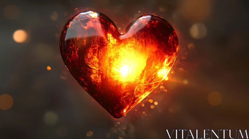 Fiery Glowing Heart in Abstract Style AI Image