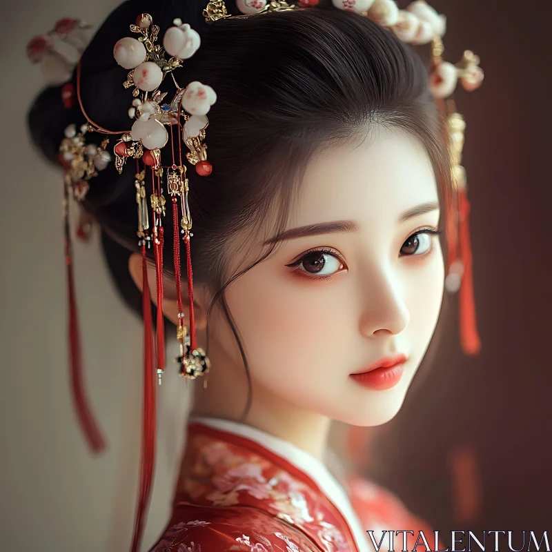 Serene Portrait of Woman in Traditional Attire AI Image