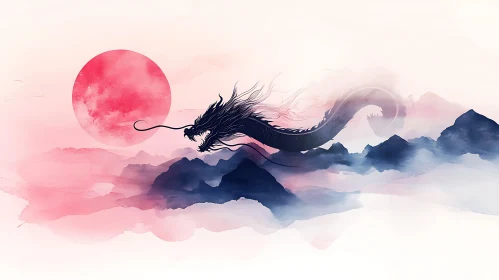 Mystical Dragon and Pink Moon