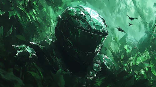 Futuristic Warrior in Green Environment