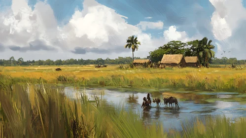 Rural Landscape With Water Buffalo