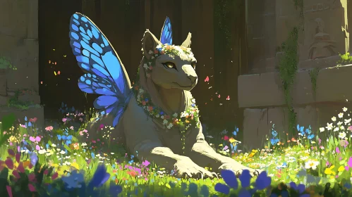 Enchanted Creature in a Meadow of Flowers