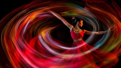 Woman Dancing with Colorful Light Trails