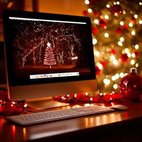 Desktop Displaying Holiday Cheer with Christmas Tree