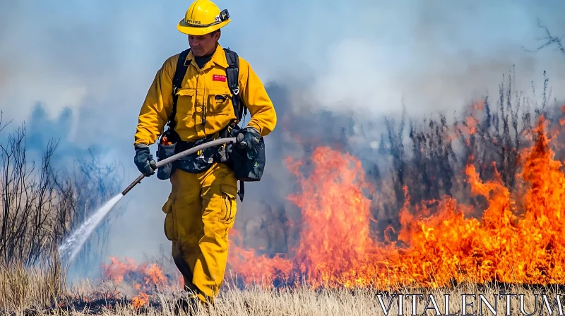 Brave Firefighter Tackling Wildfire AI Image