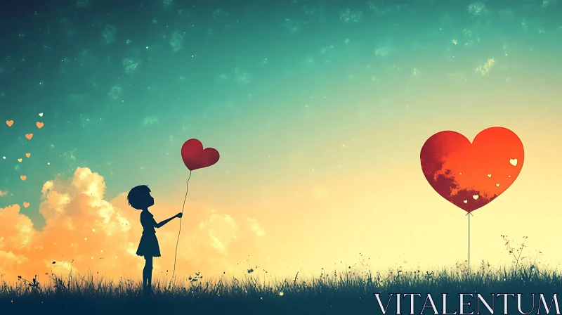 Girl with Heart Balloon Silhouette Art AI Image