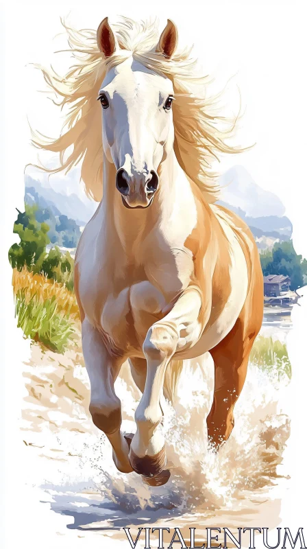 Energetic Horse in Natural Setting AI Image