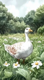 Peaceful Goose Amidst Flowers