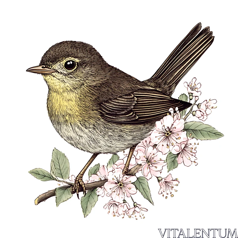 Bird and Floral Branch Artwork AI Image