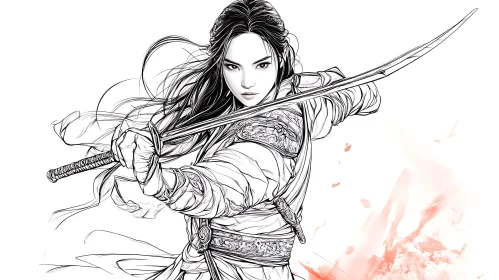 Female Warrior Anime Art with Sword