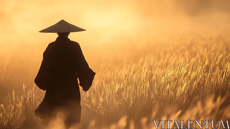 AI ART Golden Field Monk Silhouette