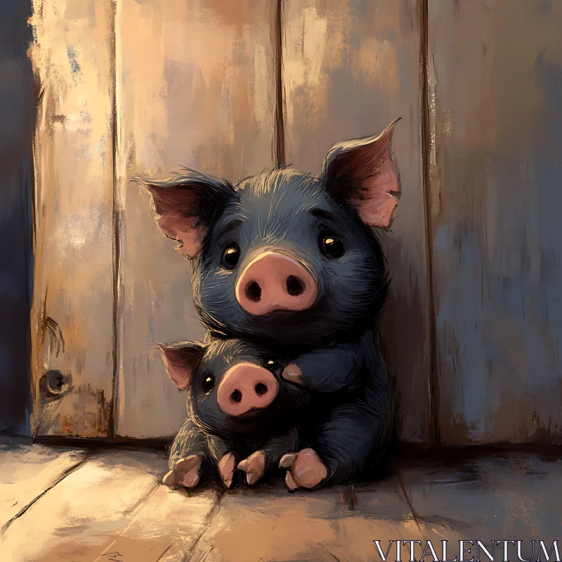 Charming Piglets Art Illustration AI Image