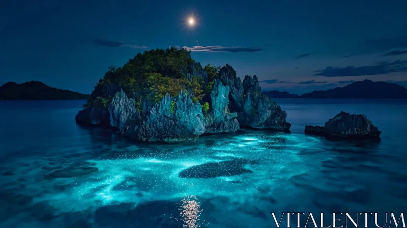 AI ART Moonlit Island with Glowing Waters