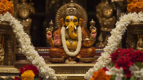 Ganesha Idol with Flowers
