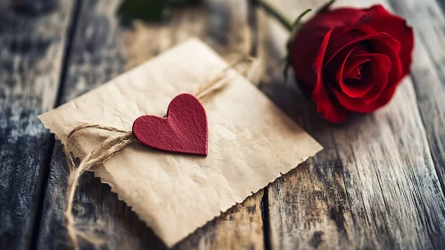 Heartfelt Letter with Rose on Rustic Wood