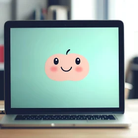 Adorable Cartoon Smiley on Laptop