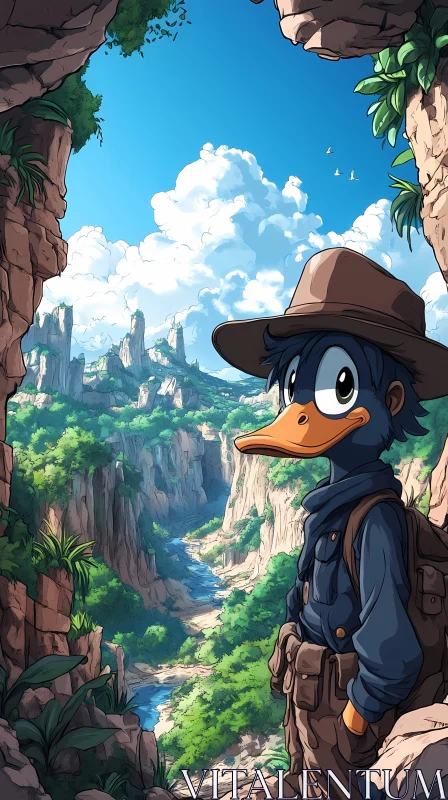 Explorer Duck in Lush Landscape AI Image