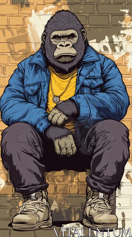 Urban Gorilla with Graffiti Background AI Image