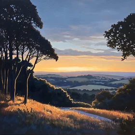 Scenic Sunset Over Rolling Hills