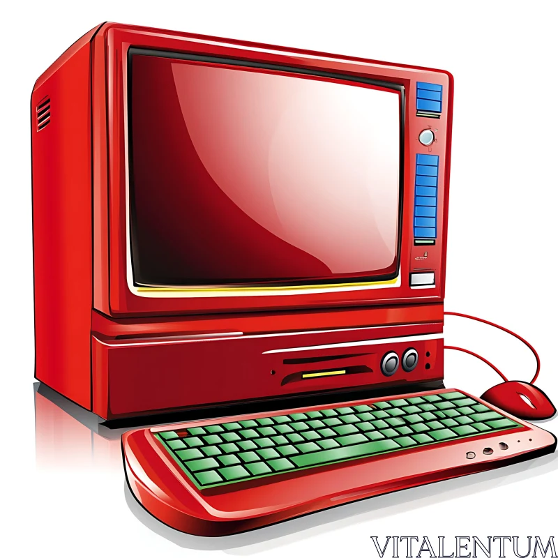 Retro Red Computer with Matching Keyboard and Mouse AI Image