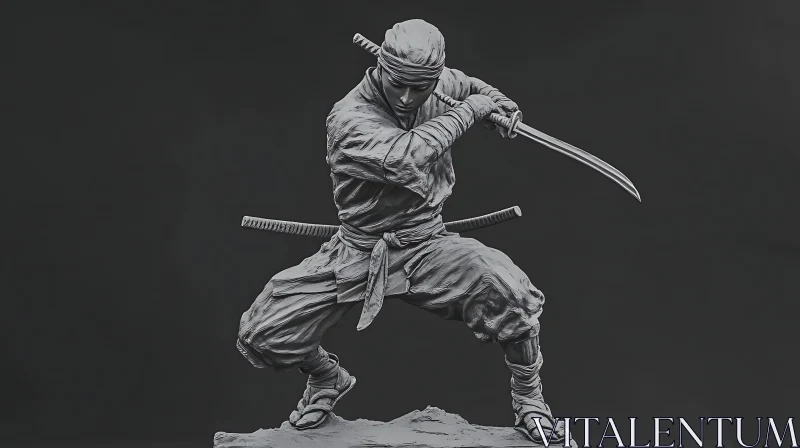 AI ART Monochrome Ninja Warrior with Katana