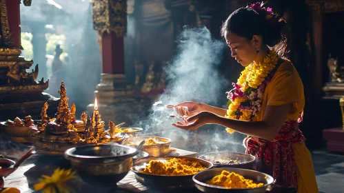 Woman Performing a Traditional Ritual