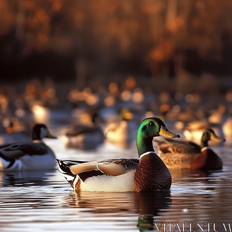 Duck swimming in the lake AI Image