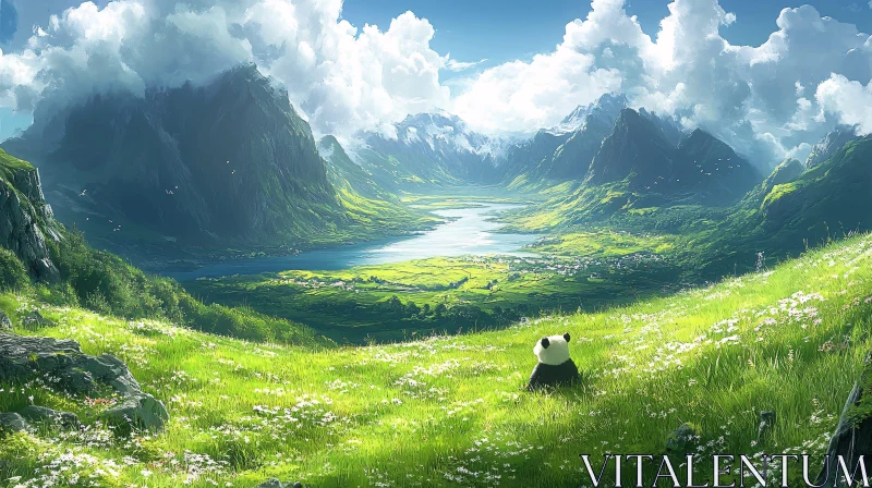 Serene Panda in a Majestic Valley AI Image