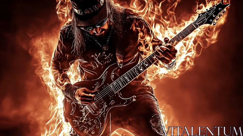 Fiery Rock Guitar Performance AI Image