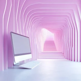 Minimalist Pink Tunnel with Modern Computer Setup