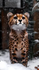 Cheetah Cub Amidst Snowflakes
