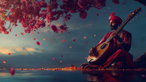 Tranquil Musician by Blossoming Waters