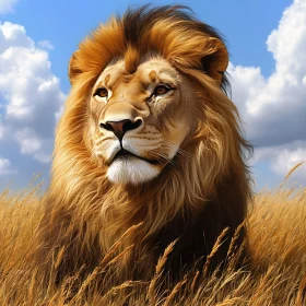 Lion in Golden Field