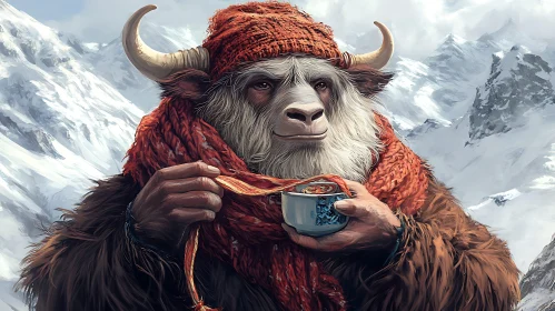 Winter Yak enjoying a hot beverage