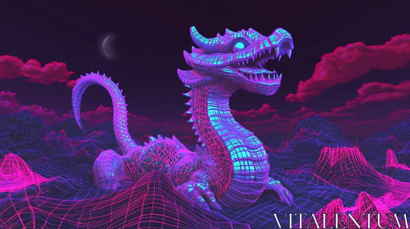 AI ART Cyberpunk Dragon Landscape