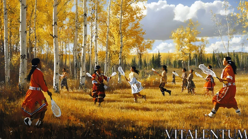 Autumn Lacrosse Game with Native Americans AI Image