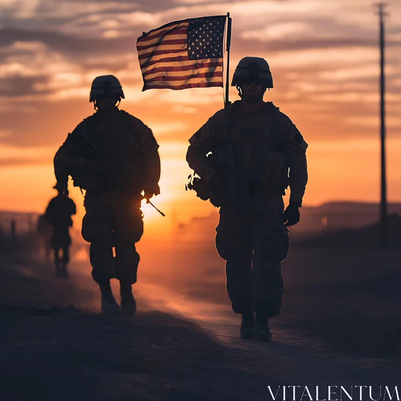 American Soldiers at Sunset AI Image