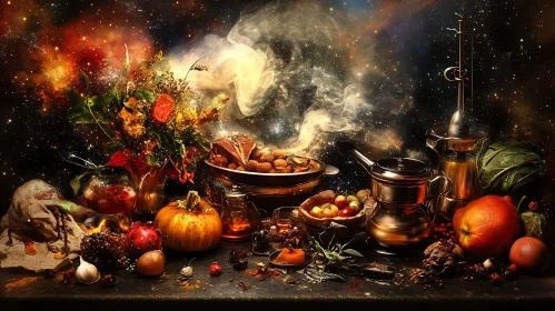 Culinary Still Life with Starry Sky