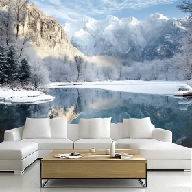 Scenic Winter Lake with Cozy Interior