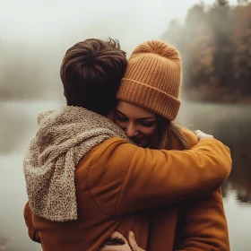 Couple's Affectionate Autumn Moment